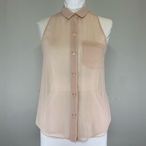 Aritzia Sunday Best Sheer Sleeveless Blouse Blush Pink - Size Small